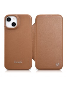 iCarer CE Premium Leather Folio Case iPhone 14 magnetic flip case MagSafe brown