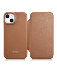 iCarer CE Premium Leather Folio Case iPhone 14 magnetic flip case MagSafe brown