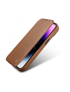 iCarer CE Premium Leather Folio Case iPhone 14 magnetic flip case MagSafe brown