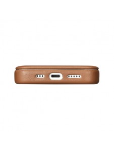 iCarer CE Premium Leather Folio Case iPhone 14 magnetic flip case MagSafe brown