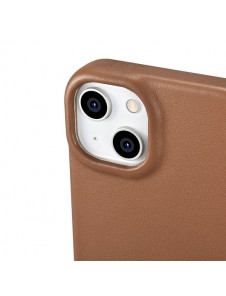 iCarer CE Premium Leather Folio Case iPhone 14 magnetic flip case MagSafe brown