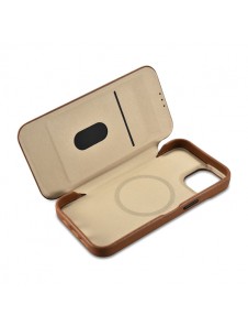 iCarer CE Premium Leather Folio Case iPhone 14 magnetic flip case MagSafe brown