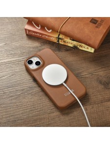 iCarer CE Premium Leather Folio Case iPhone 14 magnetic flip case MagSafe brown
