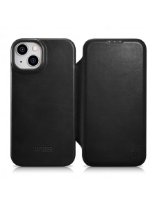 iCarer CE Oil Wax Premium Leather Folio Case iPhone 14 magnetic flip case MagSafe black