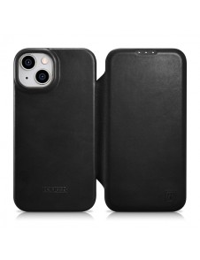 iCarer CE Oil Wax Premium Leather Folio Case iPhone 14 magnetic flip case MagSafe black