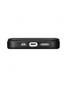 iCarer CE Oil Wax Premium Leather Folio Case iPhone 14 magnetic flip case MagSafe black