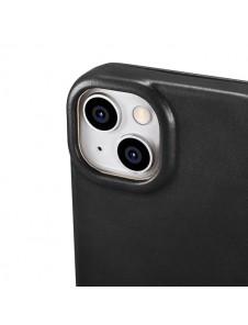 iCarer CE Oil Wax Premium Leather Folio Case iPhone 14 magnetic flip case MagSafe black