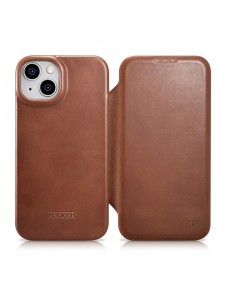 iCarer CE Oil Wax Premium Leather Folio Case iPhone 14 magnetic flip case MagSafe brown