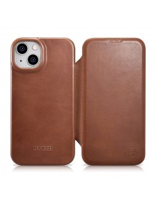 iCarer CE Oil Wax Premium Leather Folio Case iPhone 14 magnetic flip case MagSafe brown