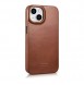 iCarer CE Oil Wax Premium Leather Folio Case iPhone 14 magnetic flip case MagSafe brown