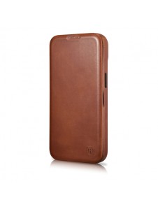 iCarer CE Oil Wax Premium Leather Folio Case iPhone 14 magnetic flip case MagSafe brown