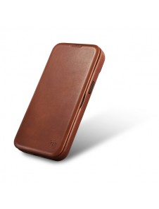 iCarer CE Oil Wax Premium Leather Folio Case iPhone 14 magnetic flip case MagSafe brown