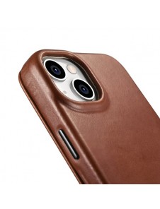 iCarer CE Oil Wax Premium Leather Folio Case iPhone 14 magnetic flip case MagSafe brown