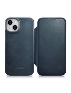 iCarer CE Oil Wax Premium Leather Folio Case iPhone 14 magnetic flip case MagSafe blue