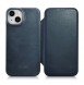 iCarer CE Oil Wax Premium Leather Folio Case iPhone 14 magnetic flip case MagSafe blue