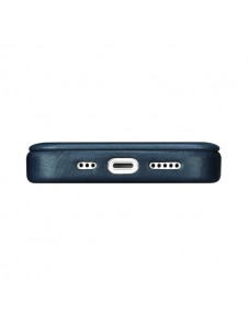 iCarer CE Oil Wax Premium Leather Folio Case iPhone 14 magnetic flip case MagSafe blue