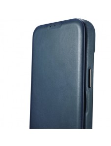iCarer CE Oil Wax Premium Leather Folio Case iPhone 14 magnetic flip case MagSafe blue