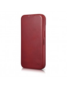 iCarer CE Oil Wax Premium Leather Folio Case iPhone 14 magnetic flip case MagSafe red