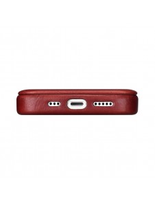iCarer CE Oil Wax Premium Leather Folio Case iPhone 14 magnetic flip case MagSafe red