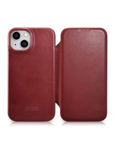 iCarer CE Oil Wax Premium Leather Folio Case iPhone 14 magnetic flip case MagSafe red