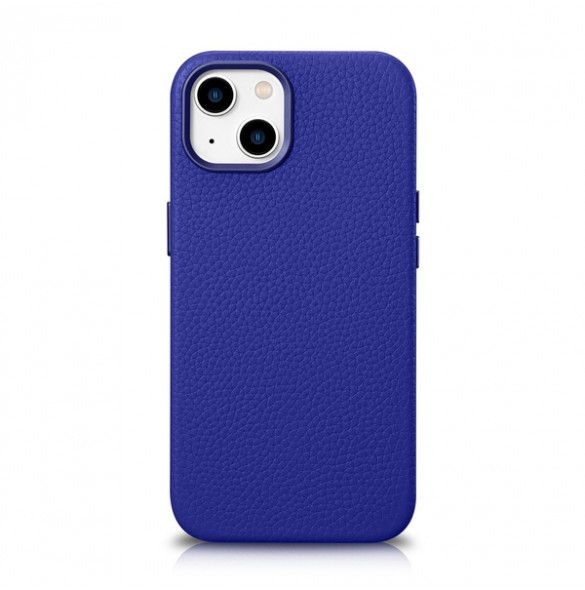 iCarer Litchi Premium Leather Case iPhone 14 Magnetic Leather Case with MagSafe Dark Blue