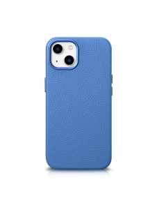 iCarer Litchi Premium Leather Case iPhone 14 Magnetic Leather Case with MagSafe Light Blue