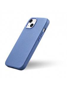 iCarer Litchi Premium Leather Case iPhone 14 Magnetic Leather Case with MagSafe Light Blue