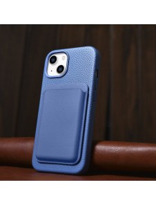 iCarer Litchi Premium Leather Case iPhone 14 Magnetic Leather Case with MagSafe Light Blue