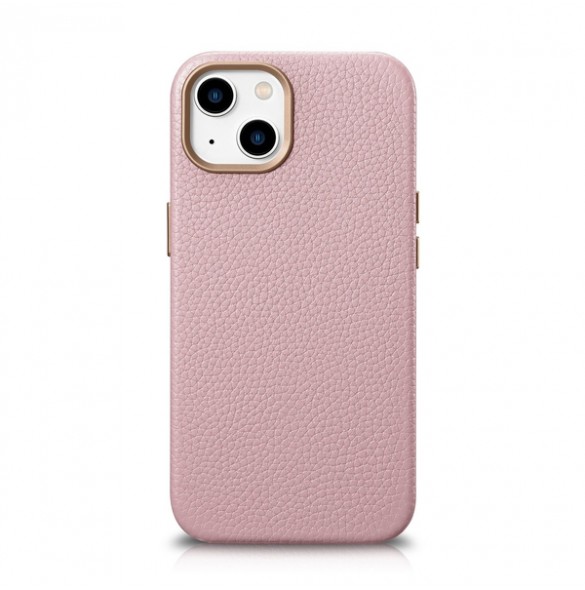 iCarer Litchi Premium Leather Case iPhone 14 Magnetic Leather Case with MagSafe Pink