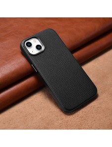 iCarer Litchi Premium Leather Case iPhone 14 Magnetic Leather Case with MagSafe Black