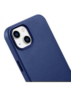 iCarer Case Leather cover for iPhone 14 case made of natural leather blue