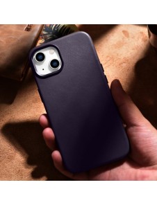 iCarer Case Leather Cover Case for iPhone 14 Dark Purple