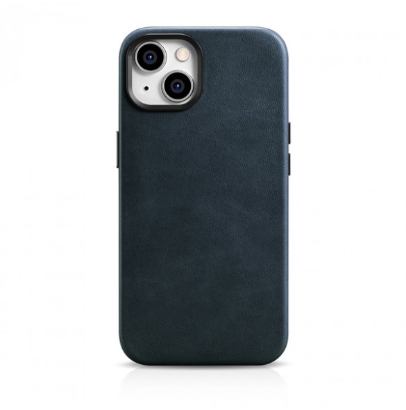 iCarer Oil Wax Premium Leather Case iPhone 14 Magnetic Leather Case with MagSafe Dark Blue