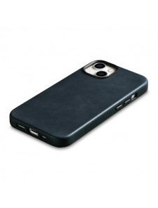 iCarer Oil Wax Premium Leather Case iPhone 14 Magnetic Leather Case with MagSafe Dark Blue