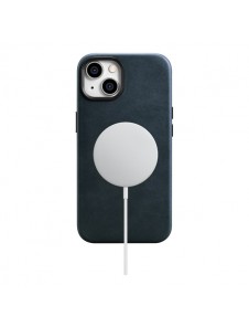 iCarer Oil Wax Premium Leather Case iPhone 14 Magnetic Leather Case with MagSafe Dark Blue
