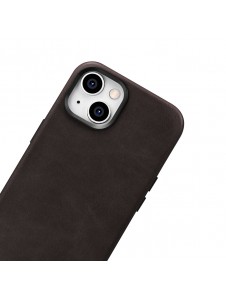 iCarer Oil Wax Premium Leather Case magnetic leather case iPhone 14 with MagSafe brown