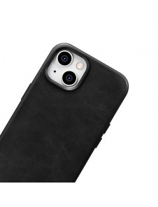 iCarer Oil Wax Premium Leather Case iPhone 14 Magnetic Leather Case with MagSafe Black
