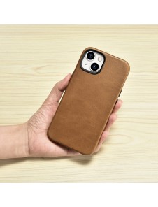 iCarer Oil Wax Premium Leather Case magnetic leather iPhone 14 case with MagSafe brown