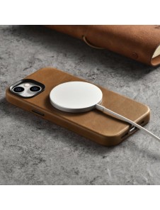 iCarer Oil Wax Premium Leather Case magnetic leather iPhone 14 case with MagSafe brown