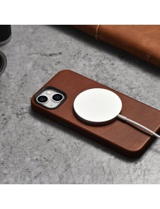 iCarer Oil Wax Premium Leather Case magnetic leather case iPhone 14 with MagSafe brown