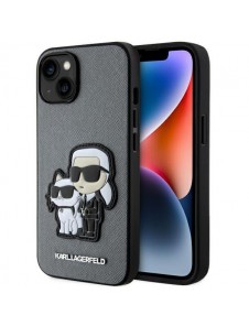 Karl Lagerfeld iPhone 14 6.1" hardcase silver/silver Saffiano Karl & Choupette