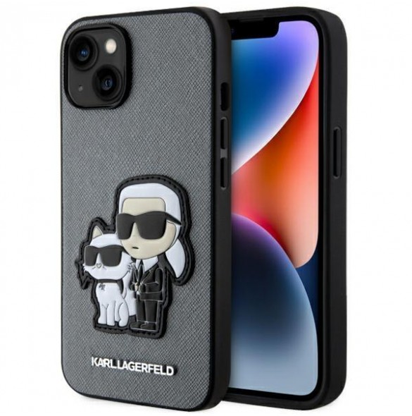 Karl Lagerfeld iPhone 14 6.1" hardcase silver/silver Saffiano Karl & Choupette
