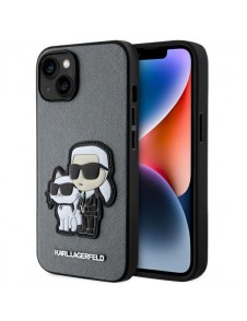 Karl Lagerfeld iPhone 14 6.1" hardcase silver/silver Saffiano Karl & Choupette