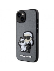 Karl Lagerfeld iPhone 14 6.1" hardcase silver/silver Saffiano Karl & Choupette