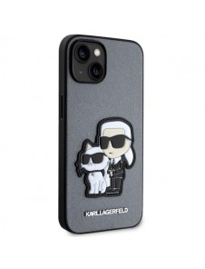 Karl Lagerfeld iPhone 14 6.1" hardcase silver/silver Saffiano Karl & Choupette
