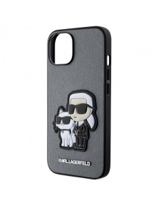 Karl Lagerfeld iPhone 14 6.1" hardcase silver/silver Saffiano Karl & Choupette