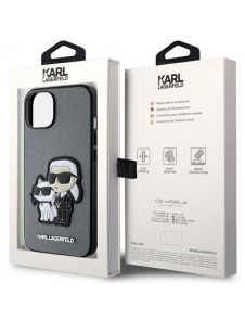 Karl Lagerfeld iPhone 14 6.1" hardcase silver/silver Saffiano Karl & Choupette