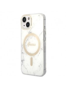Set Guess Case+ Charger iPhone 14 6.1" white/white hard case Marble MagSafe