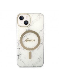 Set Guess Case+ Charger iPhone 14 6.1" white/white hard case Marble MagSafe