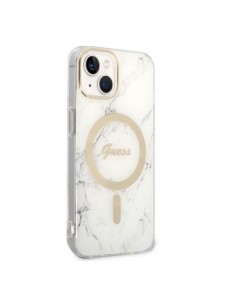 Set Guess Case+ Charger iPhone 14 6.1" white/white hard case Marble MagSafe